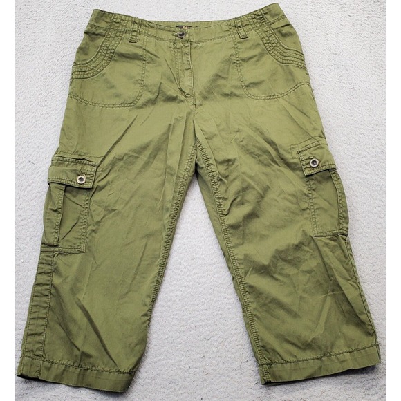 Reba Crop Cargo Pants Womens Size 12 Green Pockets Low Waist Medium Wash Comfort - Picture 1 of 10